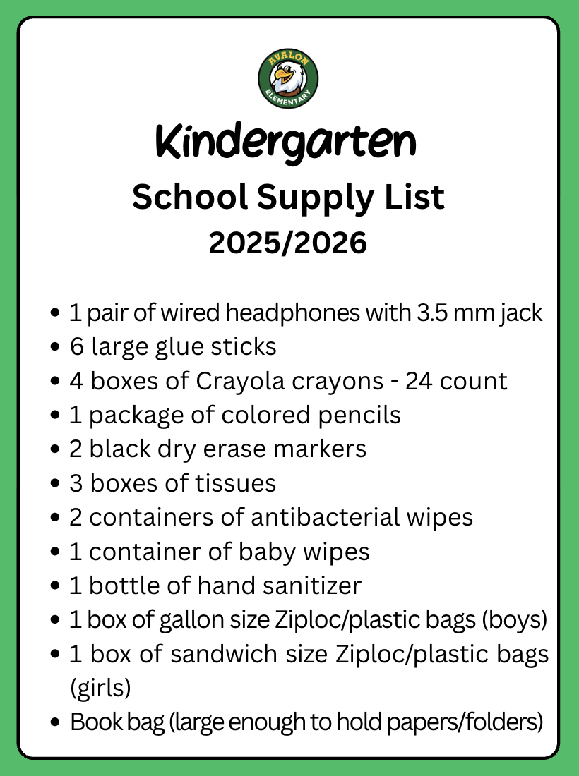 Kindergarten School Supply List
